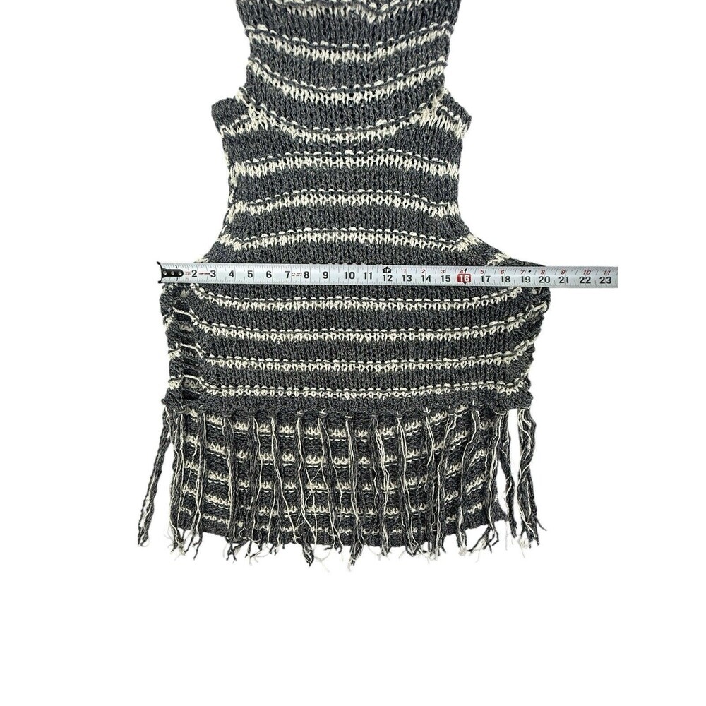 Free People Fringe Turtleneck Sweater Tank XS Chunky Knit Gray Cream Striped - Picture 7 of 8